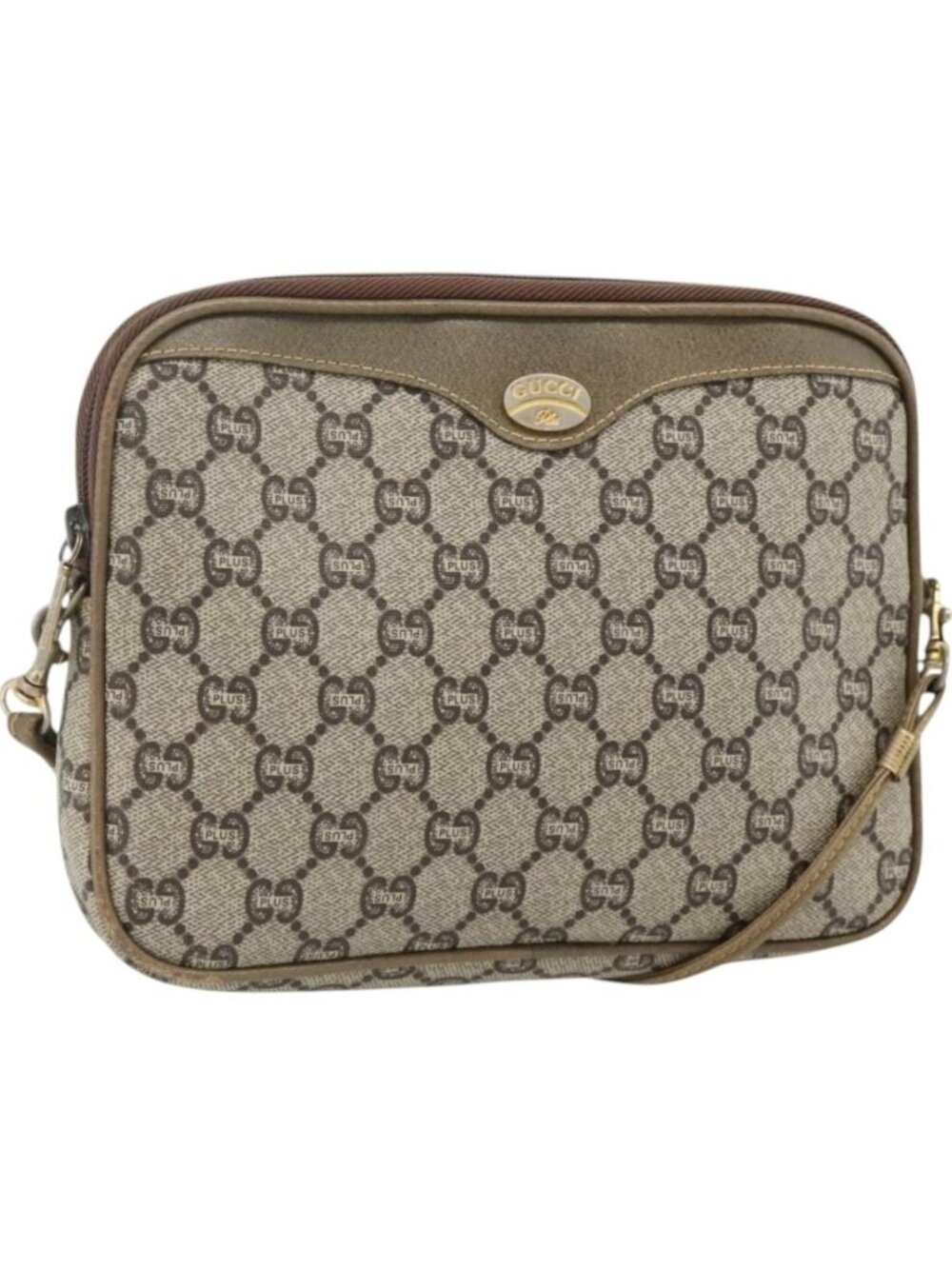 GUCCI GG Plus Supreme Shoulder Bag PVC Beige Gold